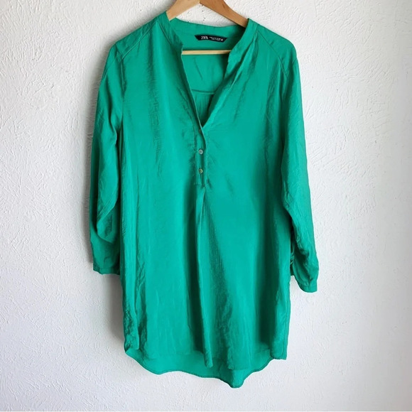 Zara Blouse Dress Green Sz Medium - Picture 2 of 5